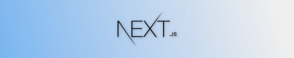 Logotipo do Next.js com letras na cor preta centralizado sobre um fundo em degradê da cor azul claro para a cor cinza claro.