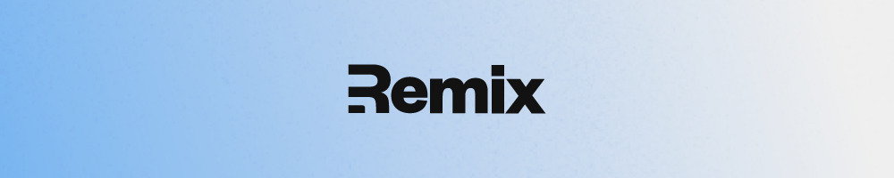 Logotipo da bilbioteca Remix com letras na cor preta centralizado sobre um fundo em degradê da cor azul claro para a cor cinza claro.