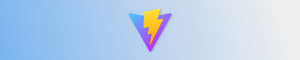 Logo do Vite, que é formado por um raio amarelo sobreposto no lado direito de um triângulo roxo invertido. Centralizado sobre um fundo em degradê da cor azul claro para a cor cinza claro.
