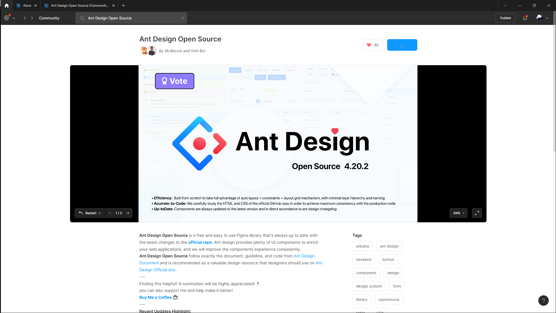 Imagem mostrando a capa do Ant Design na página de Comunidades do Figma.