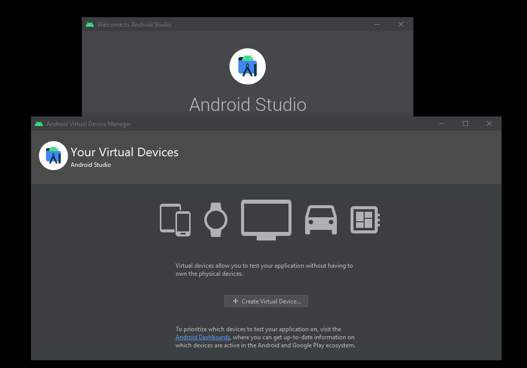 Gerenciador de dispositivos virtuais do Android Studio