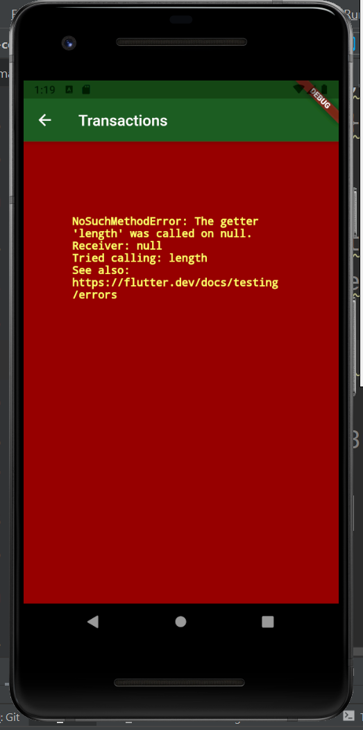 imagem do erro no aplicativo, que é exibido em uma tela vermelha