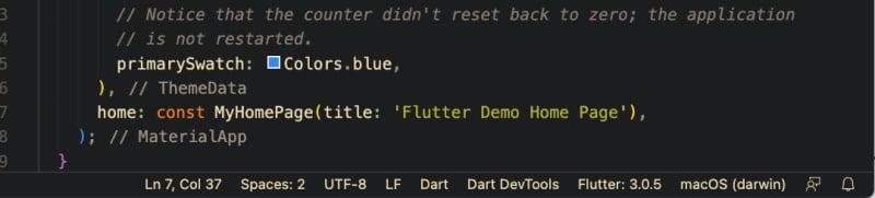 Imagem que um trecho de código do Flutter escrito no VisualStudio