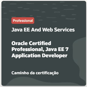 Card do caminho para a certificação “Professional”, no site da Oracle, exibindo o texto “Java EE And Web Services Oracle Certified Professional, Java EE 7 Application Developer”.
