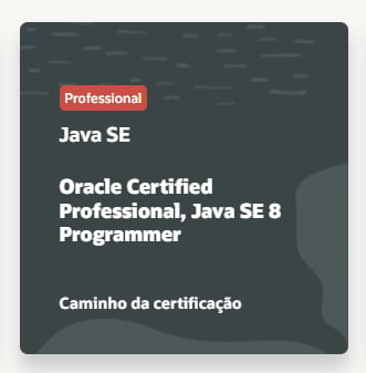 Card do caminho para a certificação “Professional”, no site da Oracle, exibindo o texto “Java SE Oracle Certified Professional, Java SE 8 Programmer”.