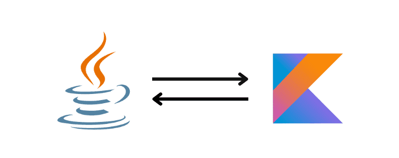 Ícones do Java e do Kotlin. Entre as duas imagens, há duas setas: uma apontando do Java para o Kotlin e a segunda seta apontando do Kotlin para o Java. As setas simbolizam a compatibilidade entre as duas linguagens de programação.