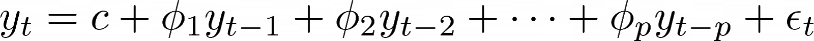 Modelo autorregressivo de ordem p. y_t = c + \phi_1y_{t-1} + \phi_2y_{t-2} + \dots +\phi_py_{t-p} + \epsilon_t