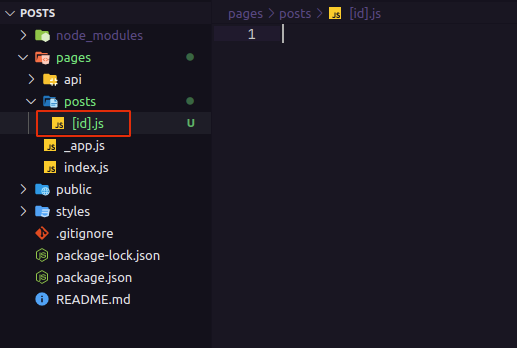 criando pasta posts dentro da pasta pages e dentro dessa pasta post é criado um arquivo com o nome “[id].js”.