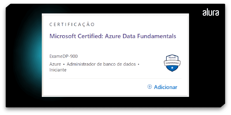 Card da certificação Azure Data Fundamentals.
