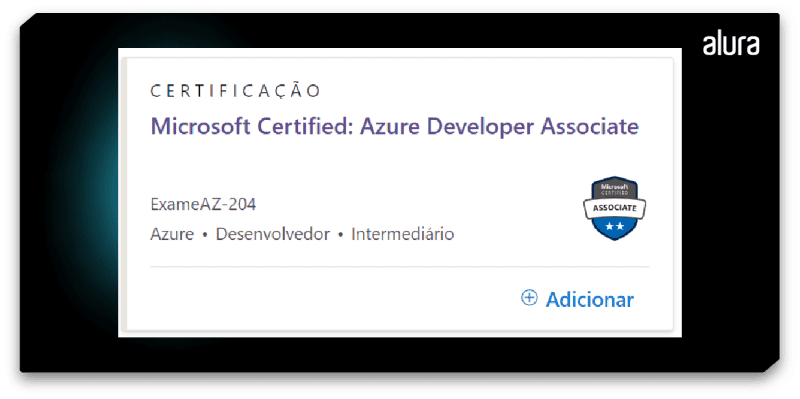 Card da certificação Developing Solutions for Microsoft Azure.