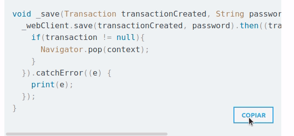 botão copiar nas transcrições de códigos