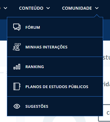 Menu “comunidade” da plataforma da Alura.