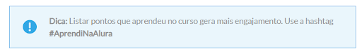 texto da plataforma sobre a hashtag Aprendi Na Alura #inset