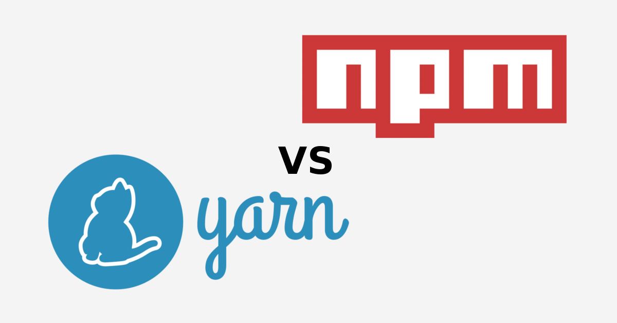 Logomarca do gerenciador de pacote yarn a esquerda com as letras VS no centro e a logomarca do gerenciador de pacote NPM na direita.