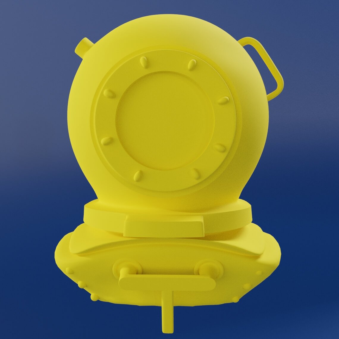 Capacete de mergulhador em 3D, com o acabamento de material amarelo que representa  a cor primária.