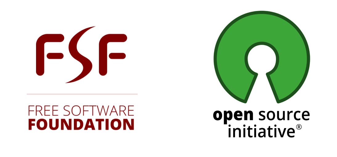Imagem com os as logos da Free Software Foundation e da Open Source Initiative.