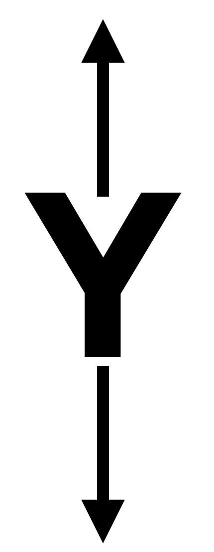 Imagem que exibe a letra Y com uma seta para cima e outra para baixo..