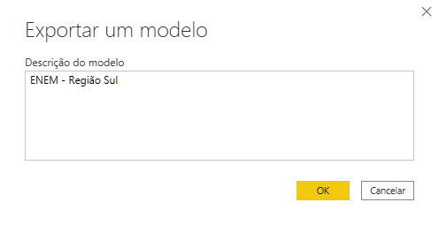 menu para exportação do modelo no power bi desktop com a opção de exportação selecionada