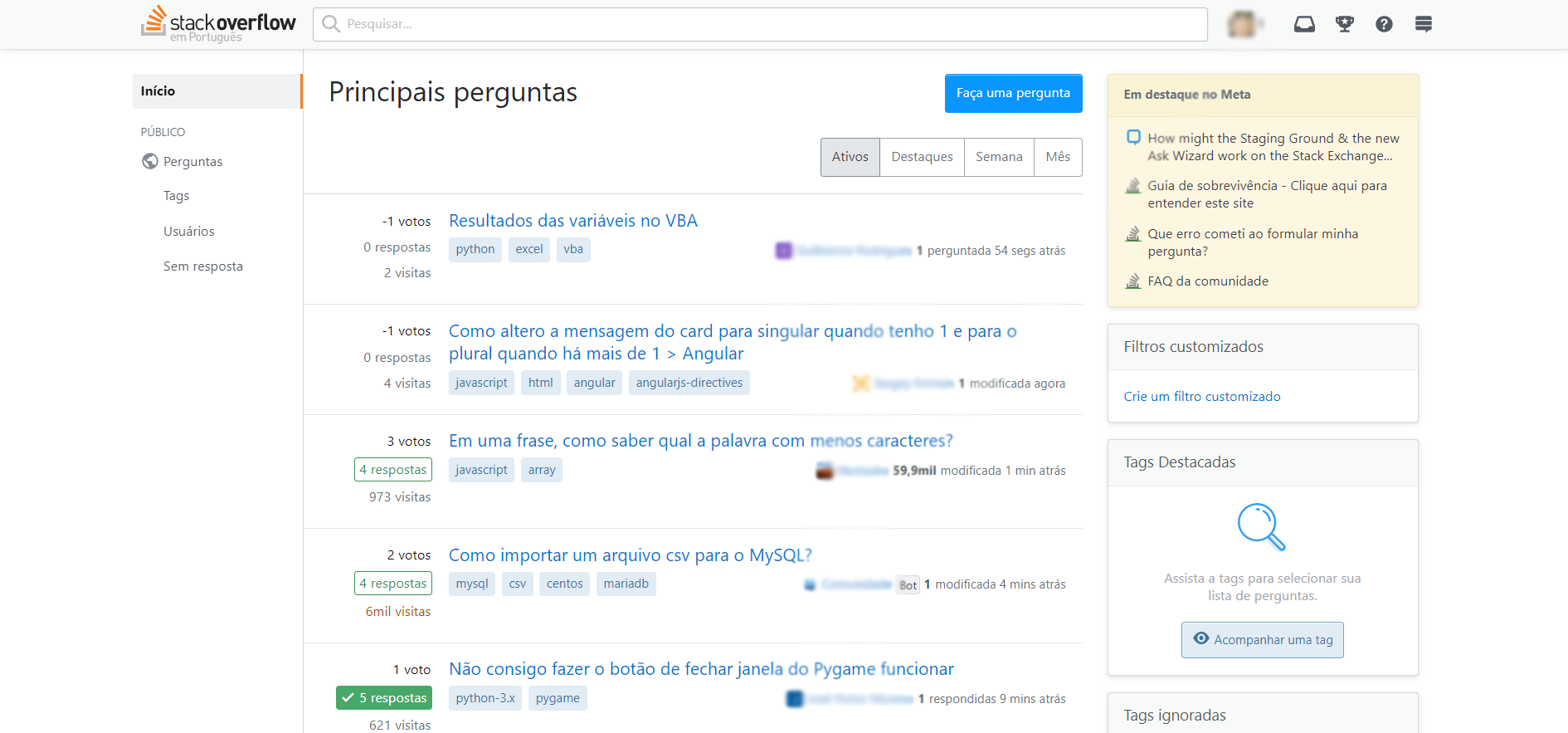 Uma imagem que mostra a página inicial do stack overflow.