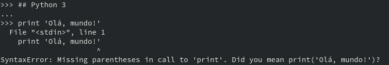 Erro na chamada de print sem parênteses no Python 3