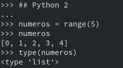 Demonstração da função range() no Python 2