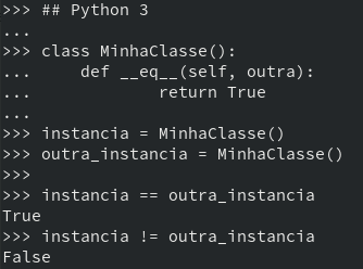 No Python 3, != é o oposto de ==