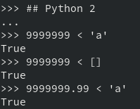 No Python 2, tipos numéricos são considerados menores que outros objetos