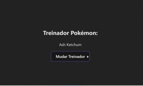 Título treinador Pokémon e o nome Ash Ketchum sendo trocado pelo nome Misty ao clicar no botão Mudar treinador.