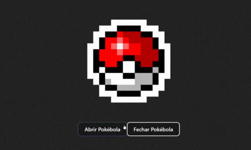 Imagens de uma bola vermelha e branca, chamada de pokébola, alternando entre aberta e fechada, dependendo de qual botão está sendo clicado: o de abrir pokébola ou fechar.