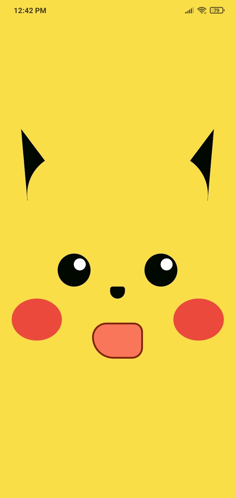 Tela da aplicação contendo um fundo amarelo e elementos de um rosto que lembram o personagem Pikachu, porém, com os brilhos dos olhos na direita