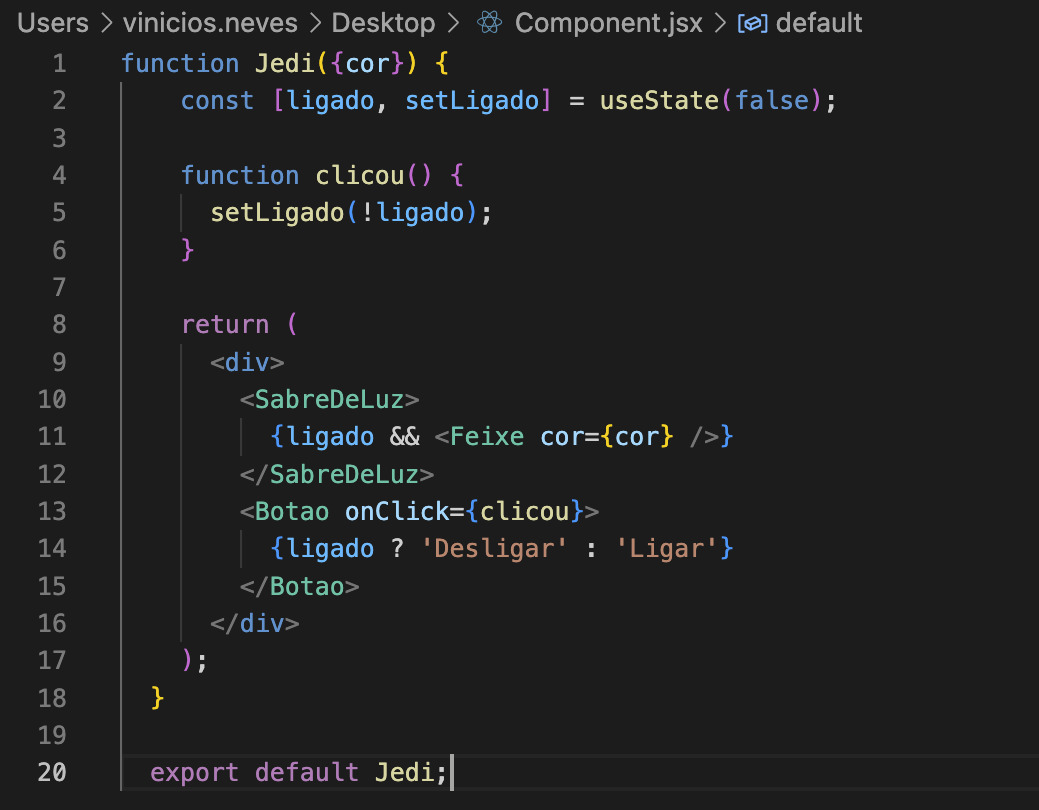 Screenshot de um arquivo .jsx com um componente React.