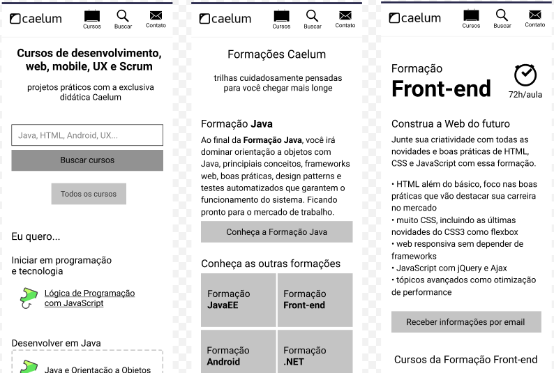 Wireframes Caelum Mobile