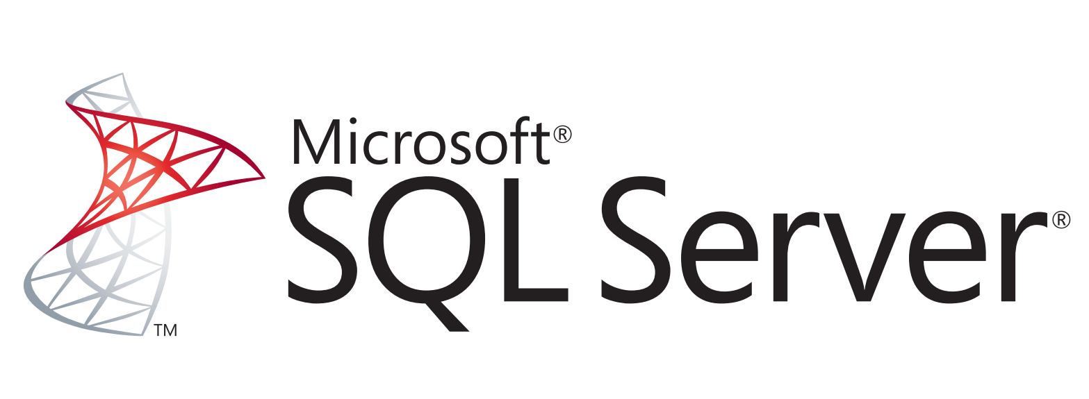 Logomarca do SGBD SQL Server. Ela é composta por um desenho geométrico nas cores cinza e vermelho e, logo a seguir, pelas palavras “Microsoft SQL Server” na cor preta.