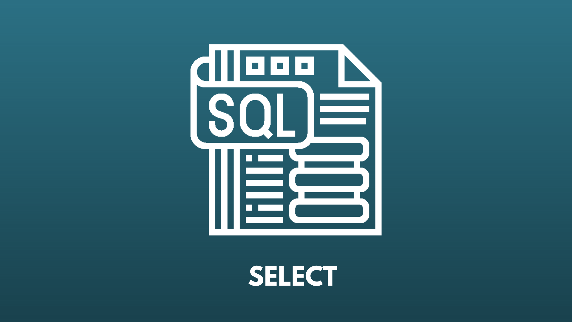 Imagem com fundo azul escuro, com um ícone do SQL e a palavra select destacada em branco.