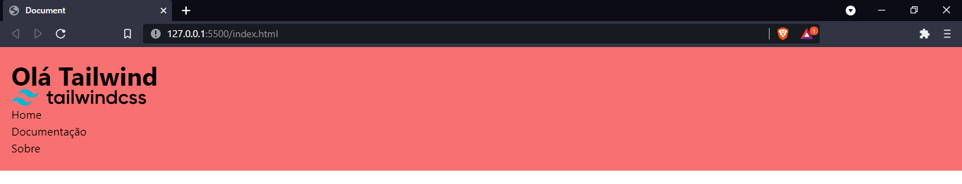 Um cabeçalho de página na web com cinco elementos, um embaixo do outro, são eles: “Olá Tailwind” como título, alinhado à esquerda e em negrito. Logotipo do Tailwind. Palavra Home, palavra documentação e a palavra sobre.
