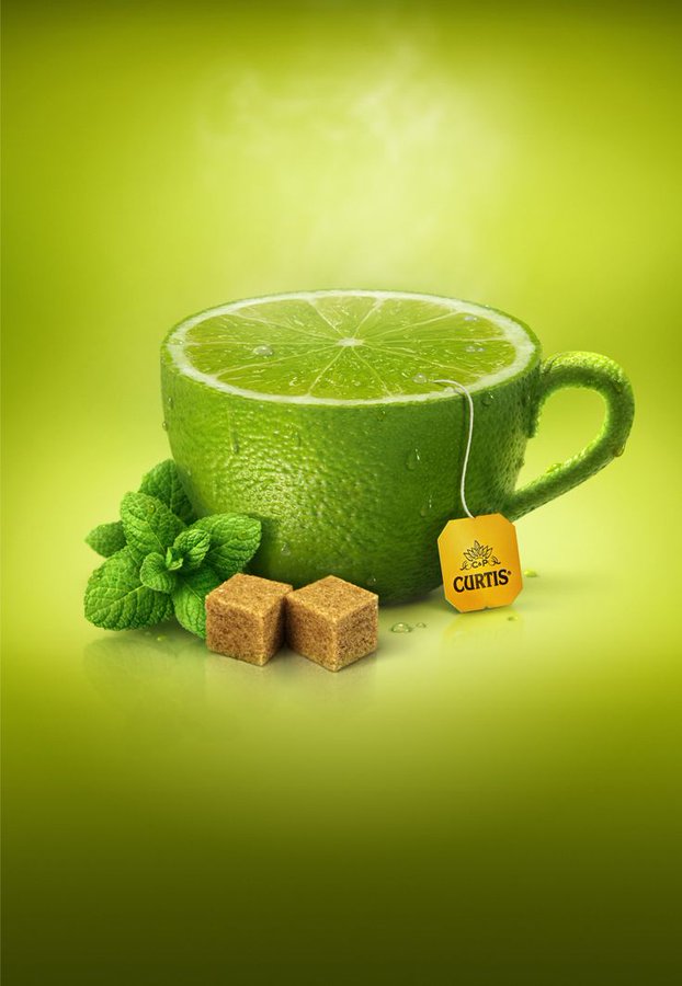 Manipulação no Photoshop no qual uma xícara tem textura de limão.