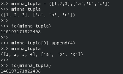 Tuplas podem conter objetos mutáveis