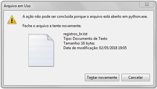 Erro de arquivo aberto no Windows