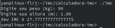 Executável da calculadora de IMC funcionando