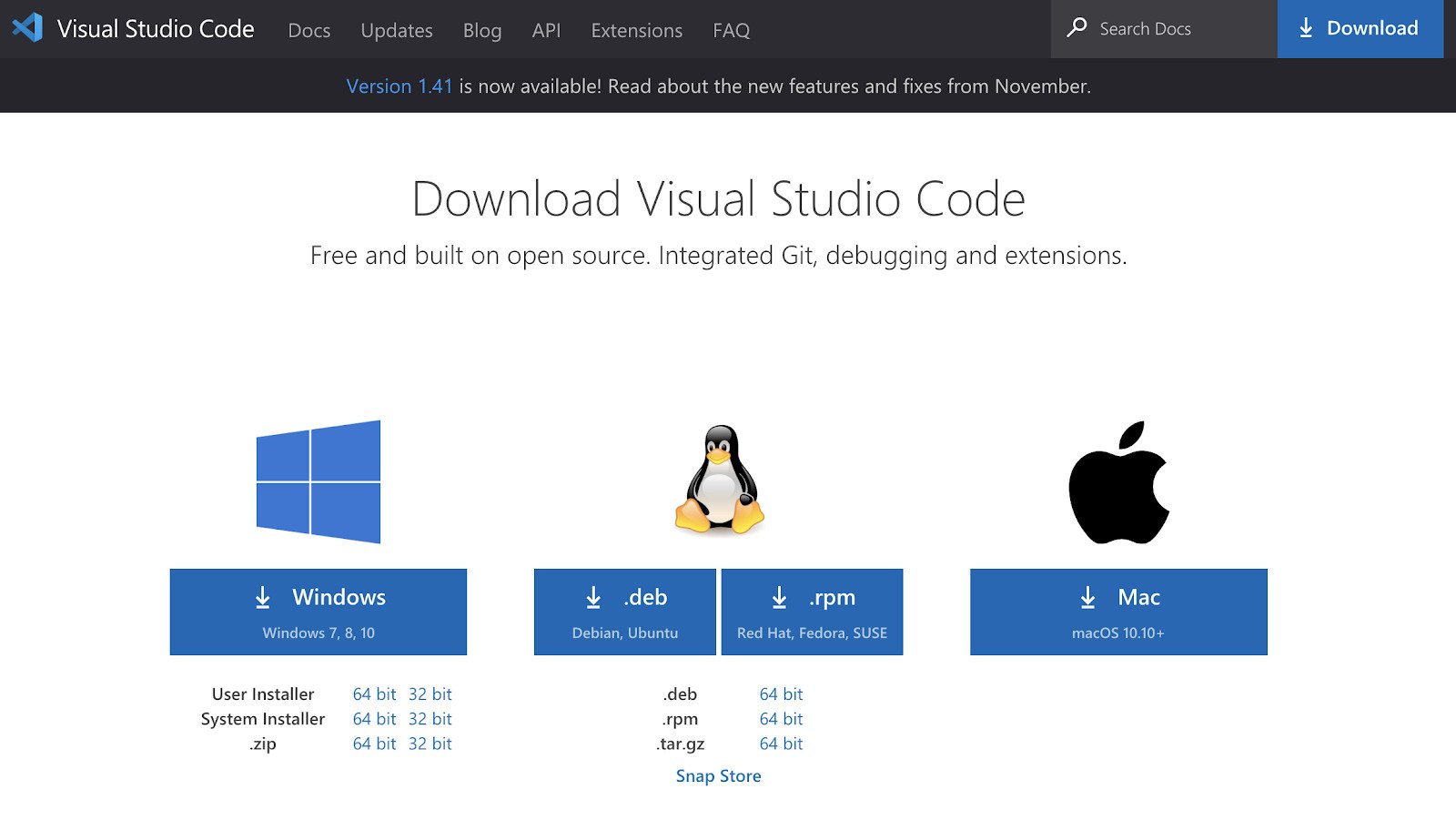 Página de download do VS Code