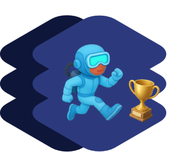Astronauta correndo em direção ao troféu
