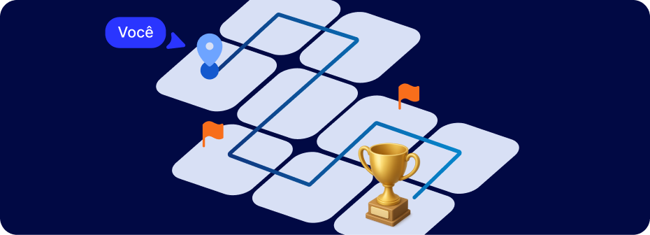 Ilustração de trilhas de carreira com troféu