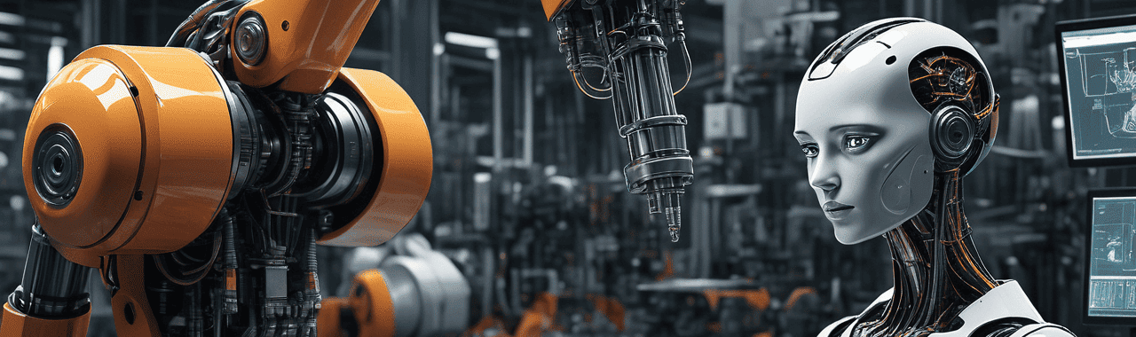 robô interagindo com uma máquina representando a inteligência artificial na indústria