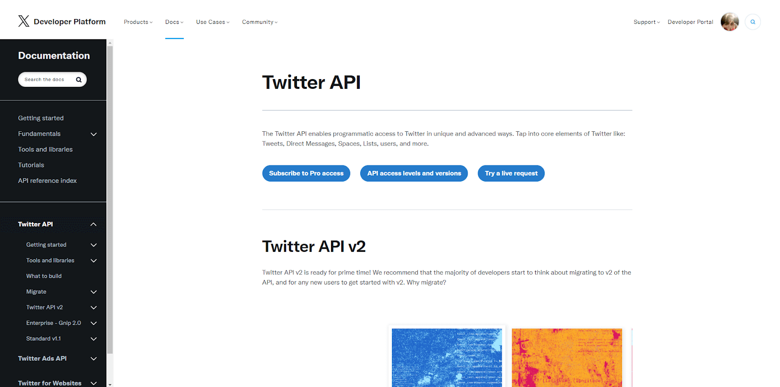 print de documentação sobre API do Twitter
